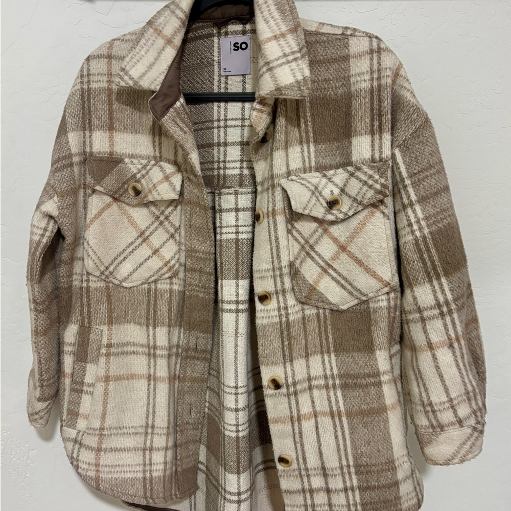 Plaid Oversized Jacket - Beige and Brown